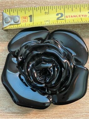 Vintage Glossy CoCo  Inspired Black Rose Bakelite Brooch